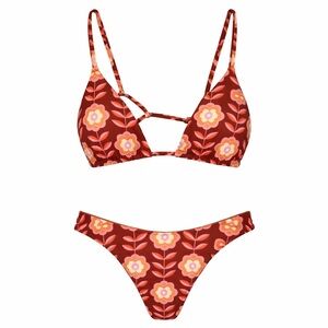 Sanori Floral Tahiti Print Bikini Set Top L, Bottom M Resort Swimwear Sexy Boho